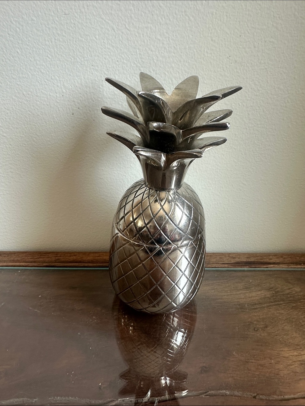 Vintage MCM Silver-Tone Pineapple Cocktail Tumbler & Lidded Canister-7”